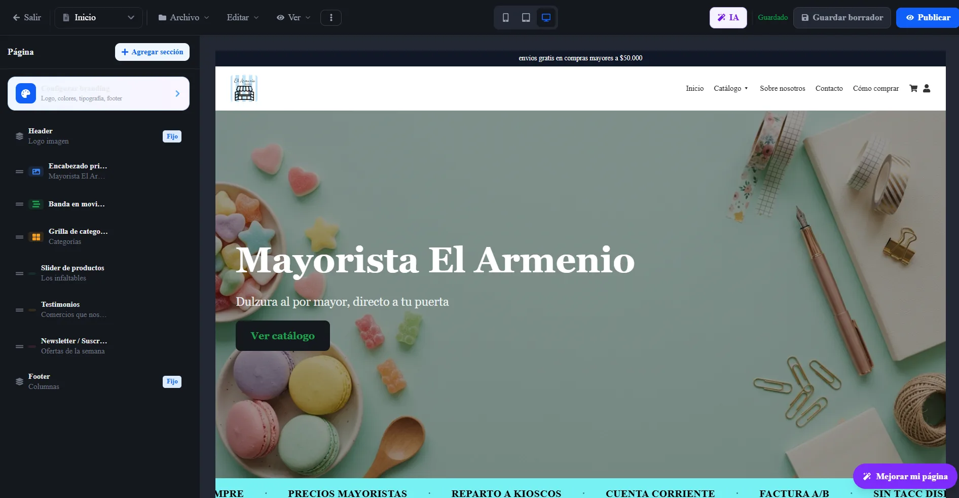 Editor visual de la tienda online de QuickMayorista